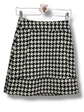 Houndstooth Mini Classic Academia Skirt Black Cream Wool A Line Check Size 00